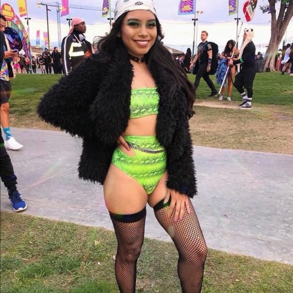 Snake print green two piece rave bikini